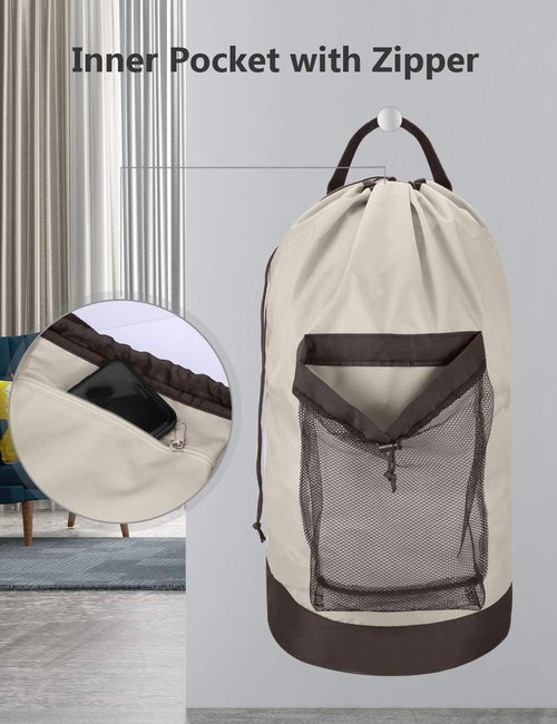 Dalykate Laundry Backpack - 115L Large Hamper with Shoulder Straps & Mesh Pocket | Khaki Color