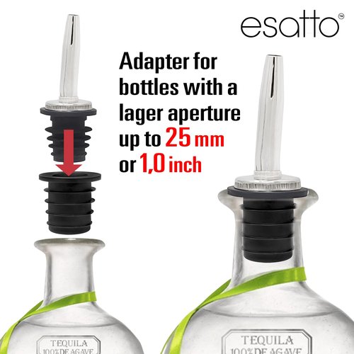 Esatto Liquor Pourer Adapters - 6 Pieces Set, Perfect for Large Olive Oil Bottles and Liquor Bottles - Up to 1 Inch/25mm Neck Converts Any Spout into a Large Pour Spout