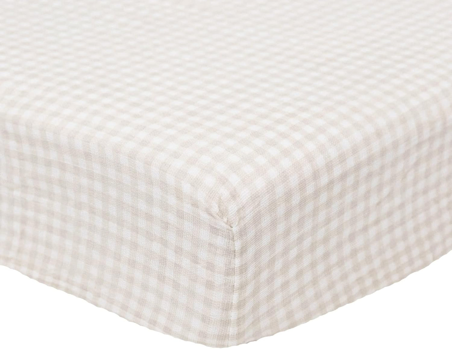 Little Unicorn Premium Crib Sheet - Breathable Super-Soft Muslin Fabric in Tan Gingham
