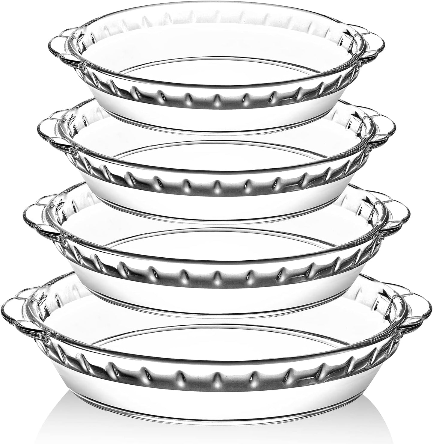 MCIRCO Glass Pie Plates Set - Deep Baking Dishes with Handles (7"/8"/9"/10") - Perfect for Serving Pies