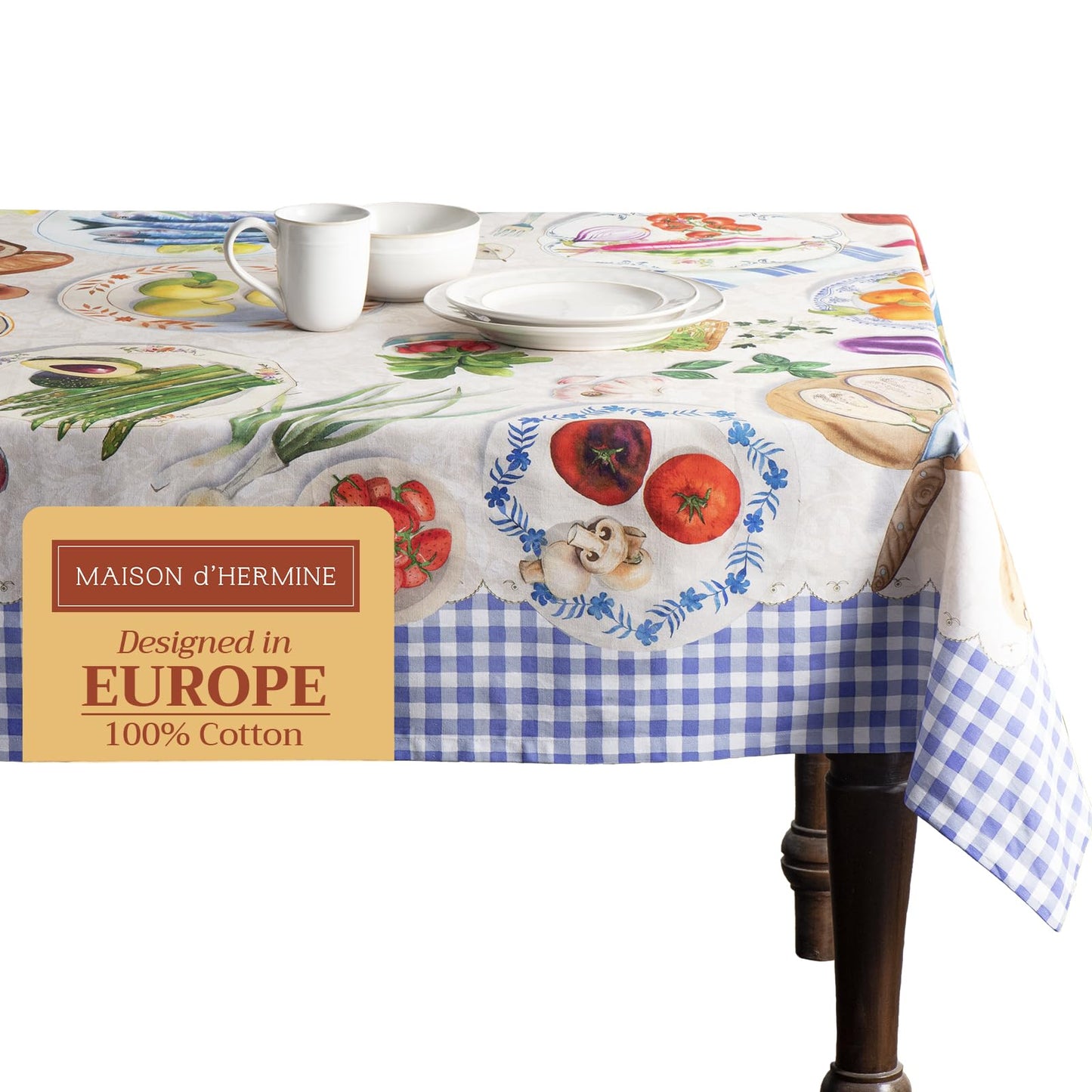 Maison d' Hermine Table Cloth Rectangle Table 100% Cotton 70 x 108 Inches Tablecloth Reusable Decorative for Dining Kitchen Room Farmhouse Home Gifts for Mothers Day Spring Summer - Gourmand