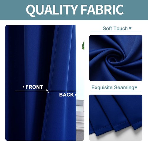 ChrisDowa Grommet Blackout Curtains - Thermal Insulated Room Darkening Panels, Royal Blue, 52W x 72L