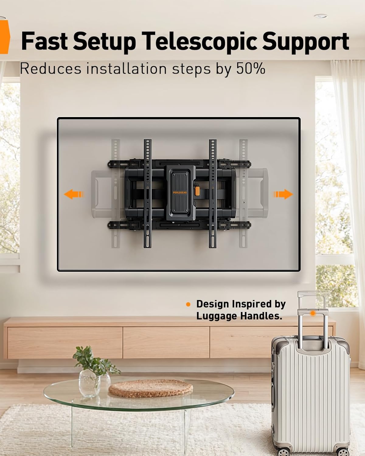 Perlegear Full Motion TV Wall Mount - Easy Setup for 42–97 Inch TVs, Swivel & Tilt, Max VESA 600x400mm