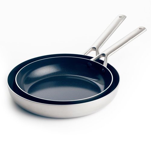 Blue Diamond Tri-Ply Stainless Steel 9.5” & 11" Frying Pan Skillet Set, Healthy Ceramic Nonstick, PFAS-Free, Multi Clad, Induction, Dishwasher & Oven Safe, Versatile Kitchen Essential