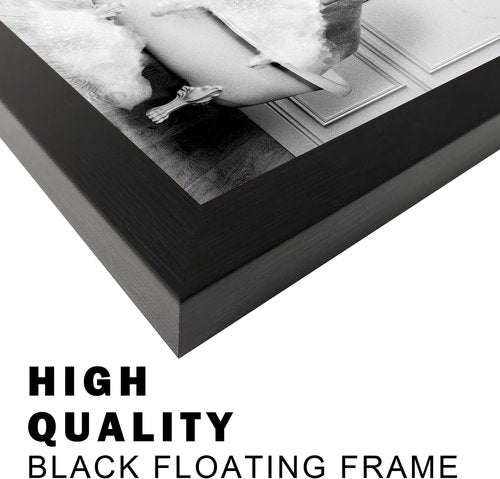 Framed Bathroom Art - Elephant in Bathtub Canvas Print | Funny Black and White Decor