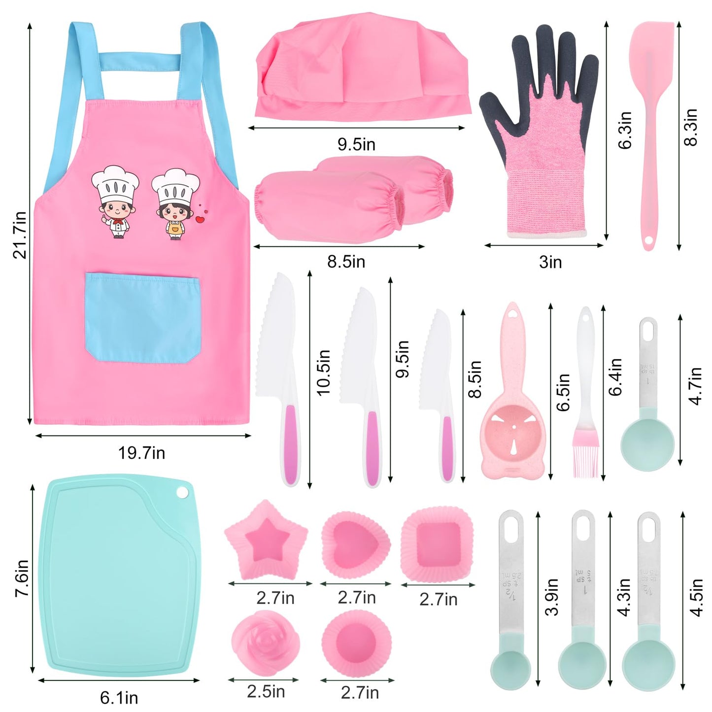 20 PCS Toddler Kitchen Knife Baking Tools Set, Pink Kid Safe Knives for Cutting with Cutting Board