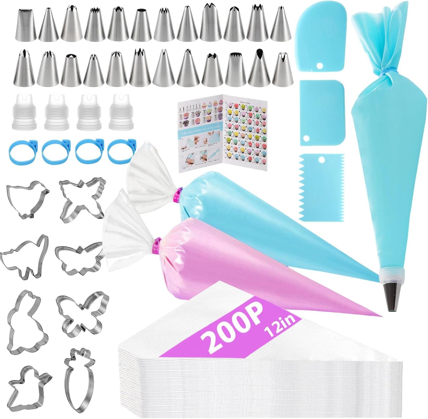 Regine Switzerland Piping Bags and Tips Set - 245-Piece Cake Decorating Kit | 12-Inch Disposable Pastry Bags & Reusable Icing Tools for Cupcake and Cookie Decorating