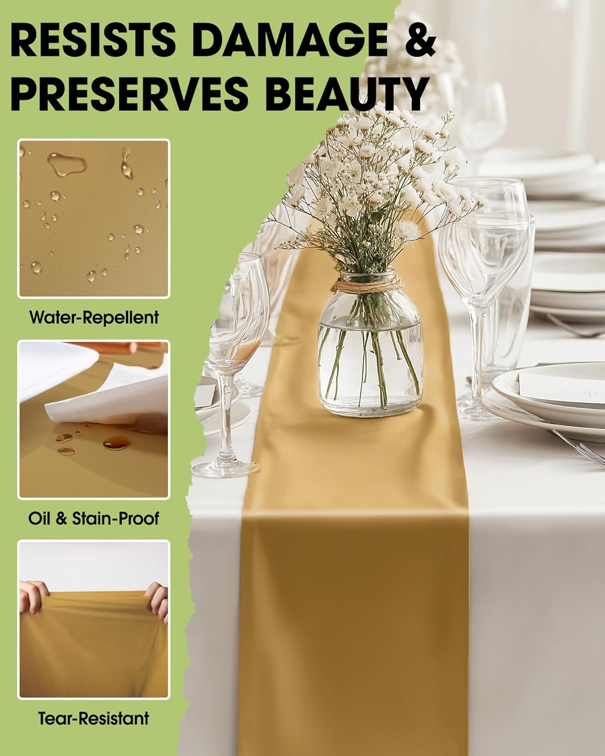 Pureegg Gold Plastic Table Runners - 10 Pack, 14'' x 108'', Water-Resistant & Disposable for Weddings, Parties, & Home Decor