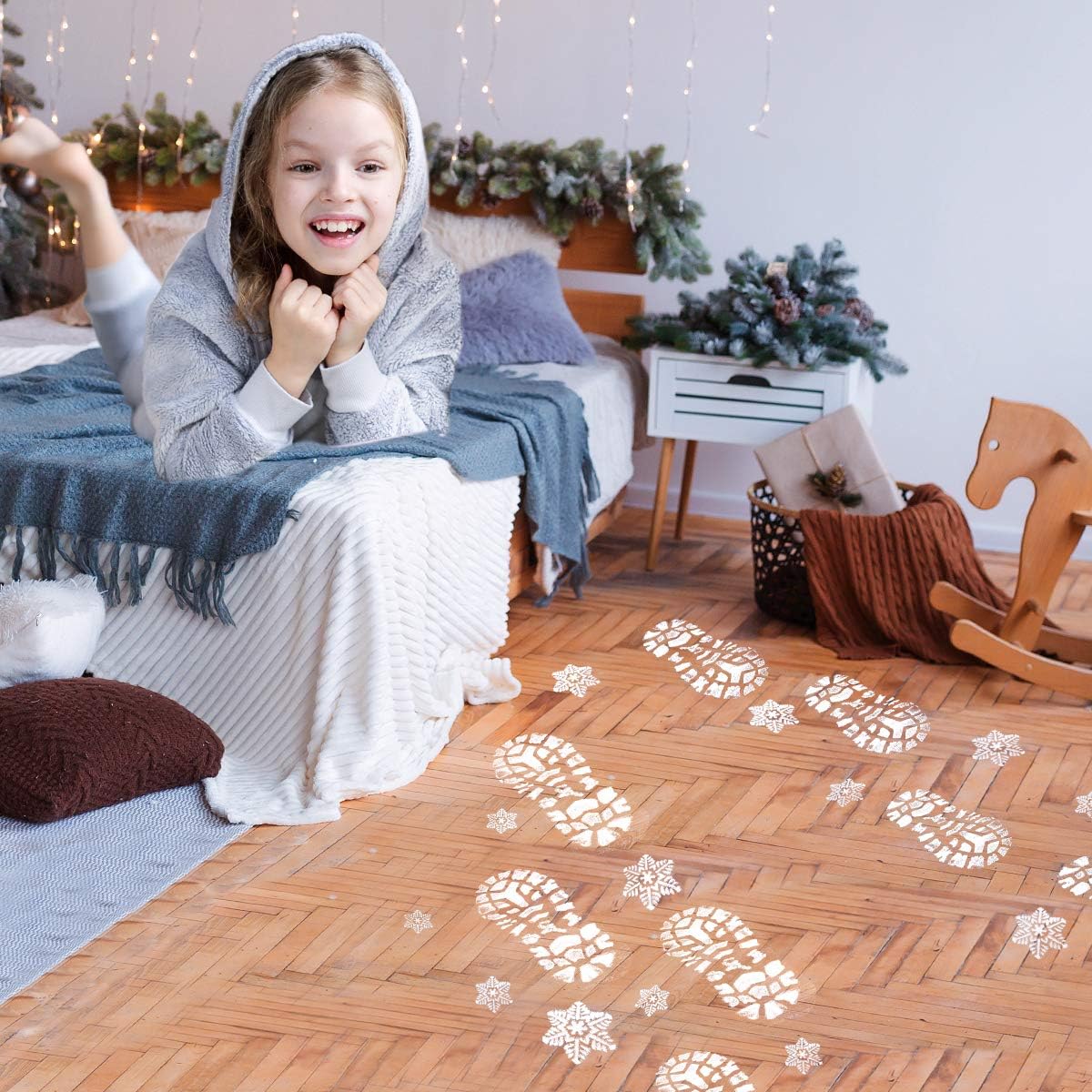 Mocoosy Christmas Stencils - 6 PCS Reusable Santa Footprints & Snowflake Templates for Holiday Crafts