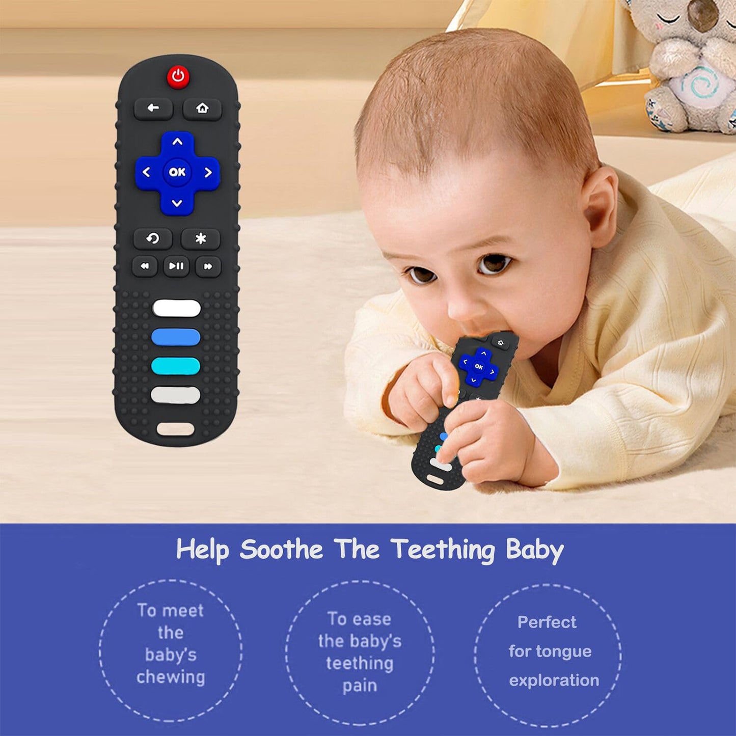 ROBBEAR Baby Teething Toys, Food Grade Silicone Remote Control Teether Toy for Babies 3 6 12 18 Months, TV Remote Shaped Chew Toys for Boys and Girls, Freezer BPA Free