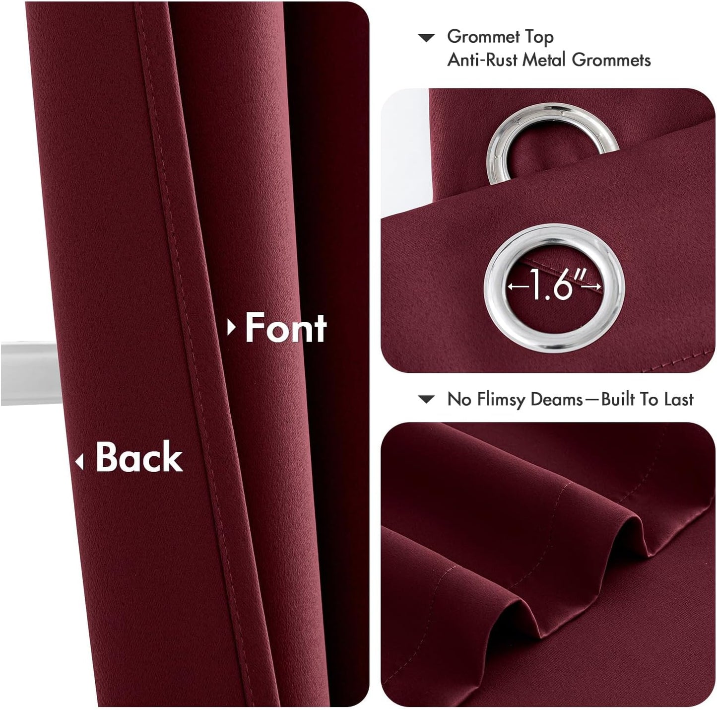 MIULEE Burgundy Red Blackout Curtains - Thermal Insulated Drapes for Bedroom & Living Room | 72 Inches Long, 2 Panels