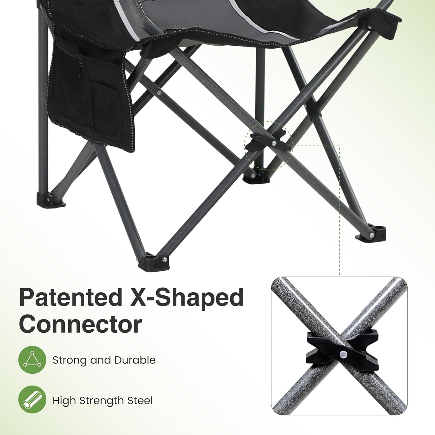 LET'S CAMP Oversized Camping Chair - Heavy Duty 350 LBS Capacity, 2 Pack with Cup Holder & Storage Bag | Grey