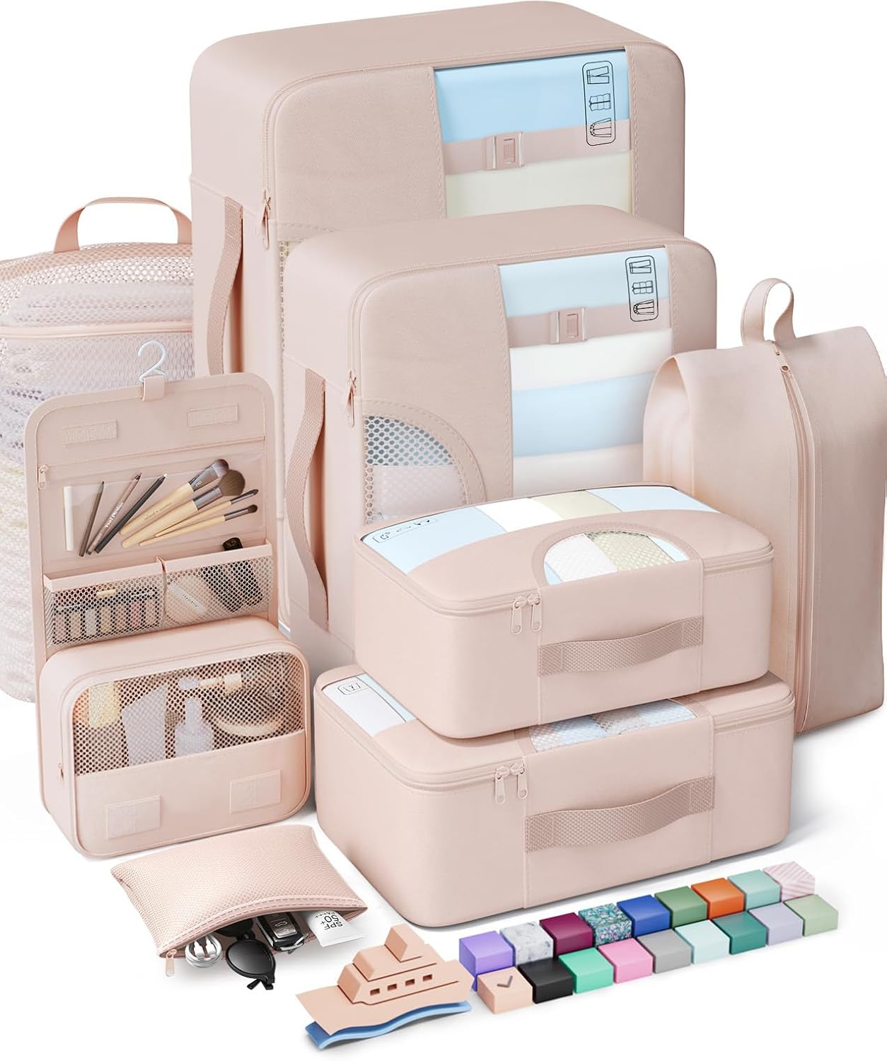 Veken Packing Cubes Set - Travel Organizer Bags for Beach Vacations | Includes Hanging Toiletry Bag