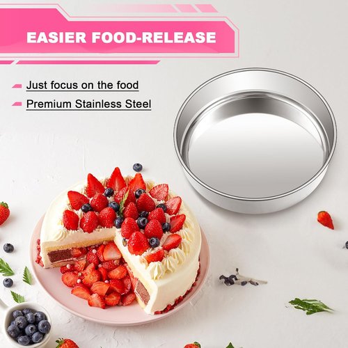 EWFEN 8-Inch Stainless Steel Cake Pan Set - Non-Toxic, Leak-Proof & Easy to Clean | Set of 2