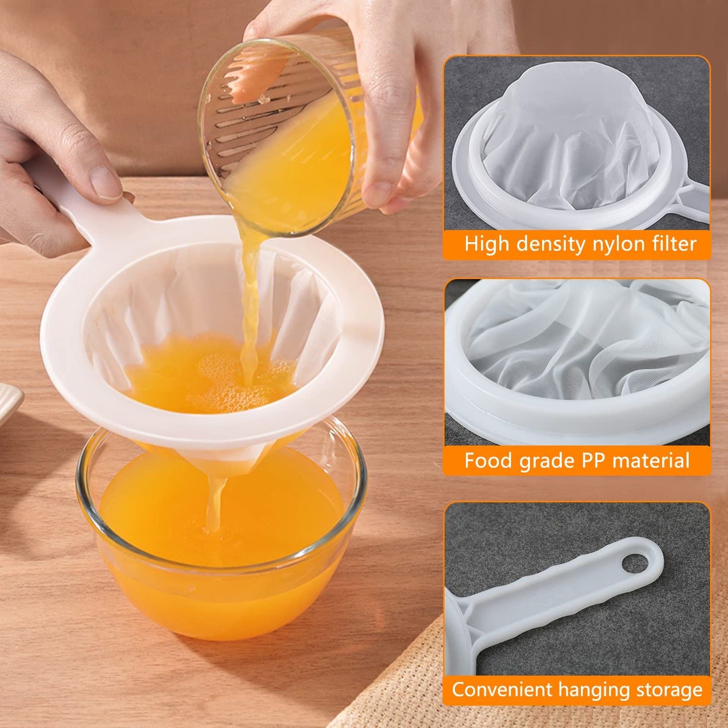 Kitchen Ultra-Fine Nylon Mesh Strainer 5.51 Inch, Plastic Sieve Fine Mesh with Handle Kitchen Tool For Soy Milk, Coffee, Milk, Yogurt, Juice,Tea Leaf Filter, Honey, Wine (400 mesh)