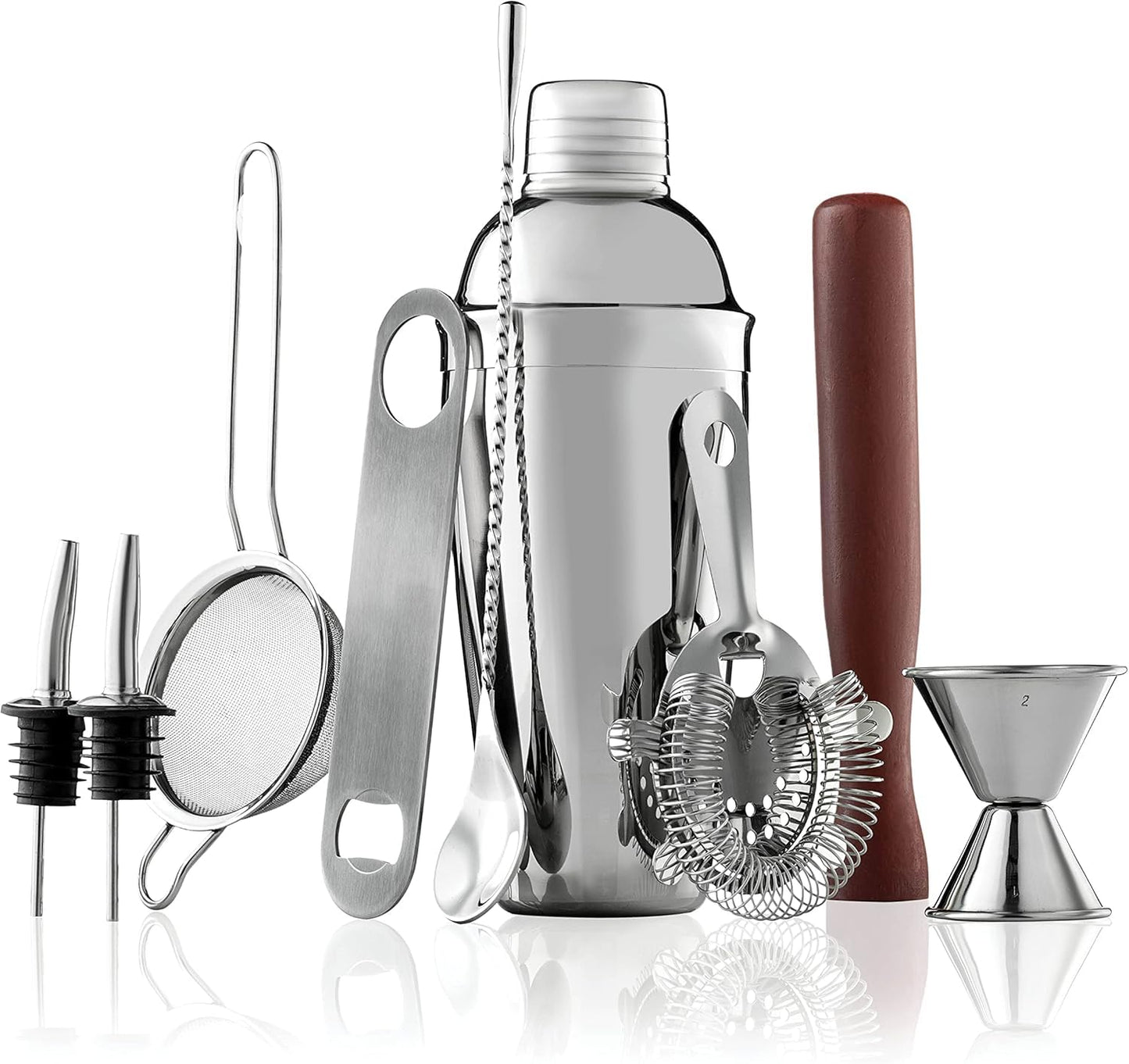 Pantrypoet Bartender Kit & Cocktail Shaker – 10-Piece Stainless Steel Drink Mixer Set with Jigger, Strainer, Muddler & Bar Spoon, Travel Bag Included – Essential Home Bar Accessories