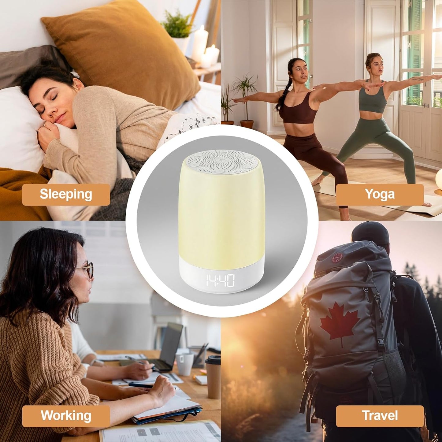 Skiennix White Noise Machine - 32 Soothing Sounds & 8 Color Breathing Light | Bluetooth Alarm Clock for All Ages