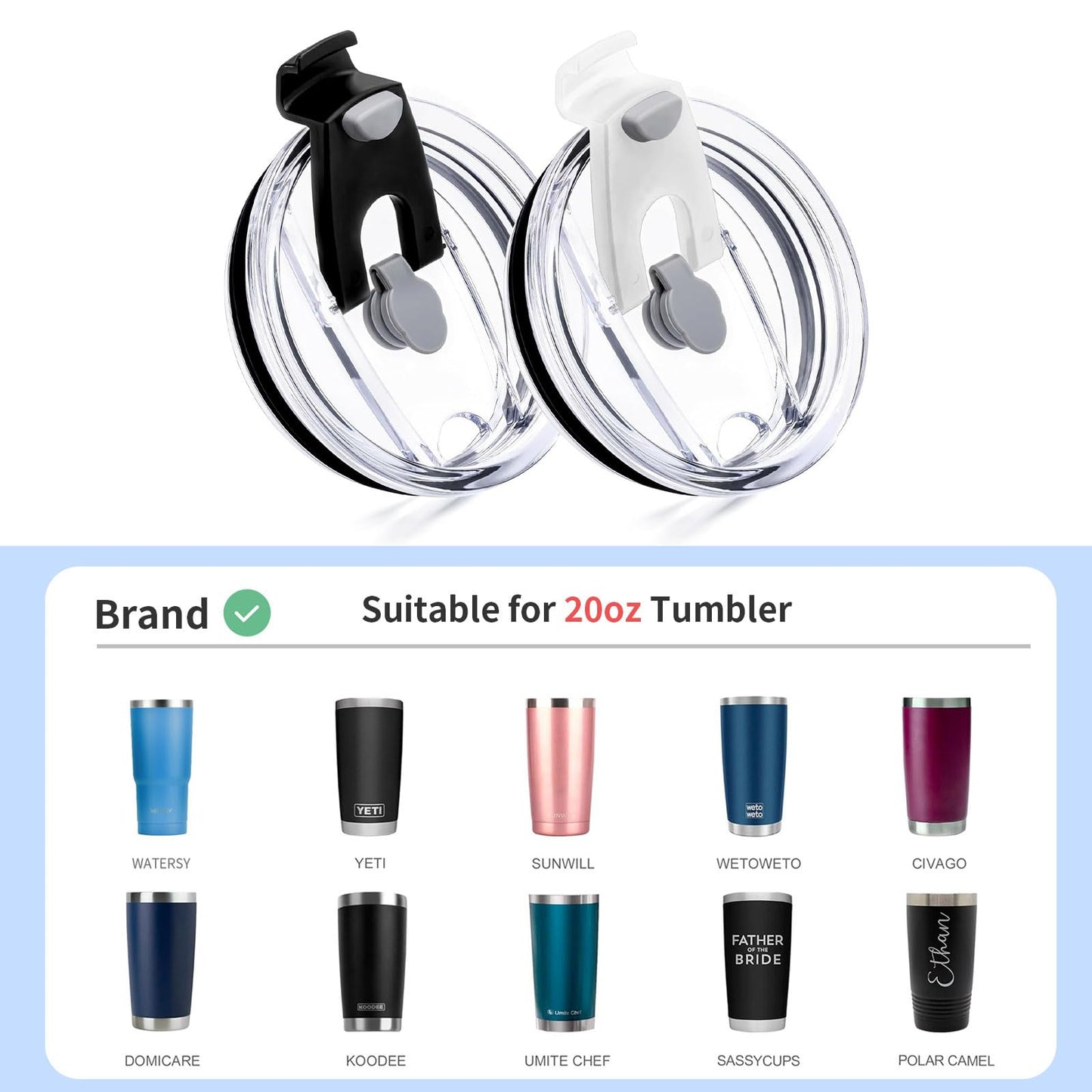 Replacement Flip Lids for 20 oz Insulated Tumbler,2 Pack Covers Spill Proof Splash Resistant Tumbler Lid,Compatible with Yeti/Ozark Trail/Sunwell and More Brand 20 oz Tumbler