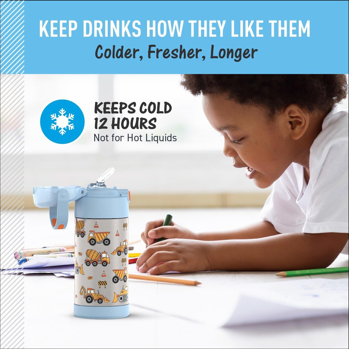 THERMOS FUNTAINER Water Bottle - 12 Ounce Kids Stainless Steel Vacuum Insulated with Straw