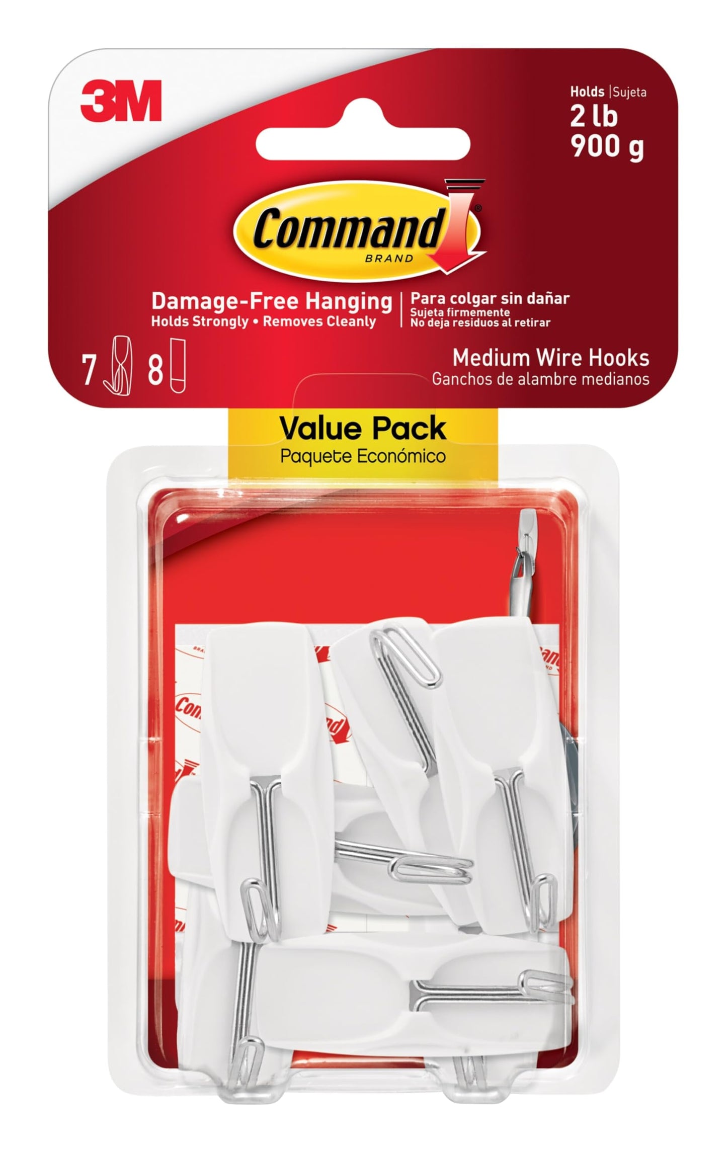 Command Medium Wire Toggle Hooks, 7 Wall Hook and 8 Strips, Damage-Free Hanging with Adhesive, No Tools for Hanging, Organization and Storage, Holds up to 2 lb