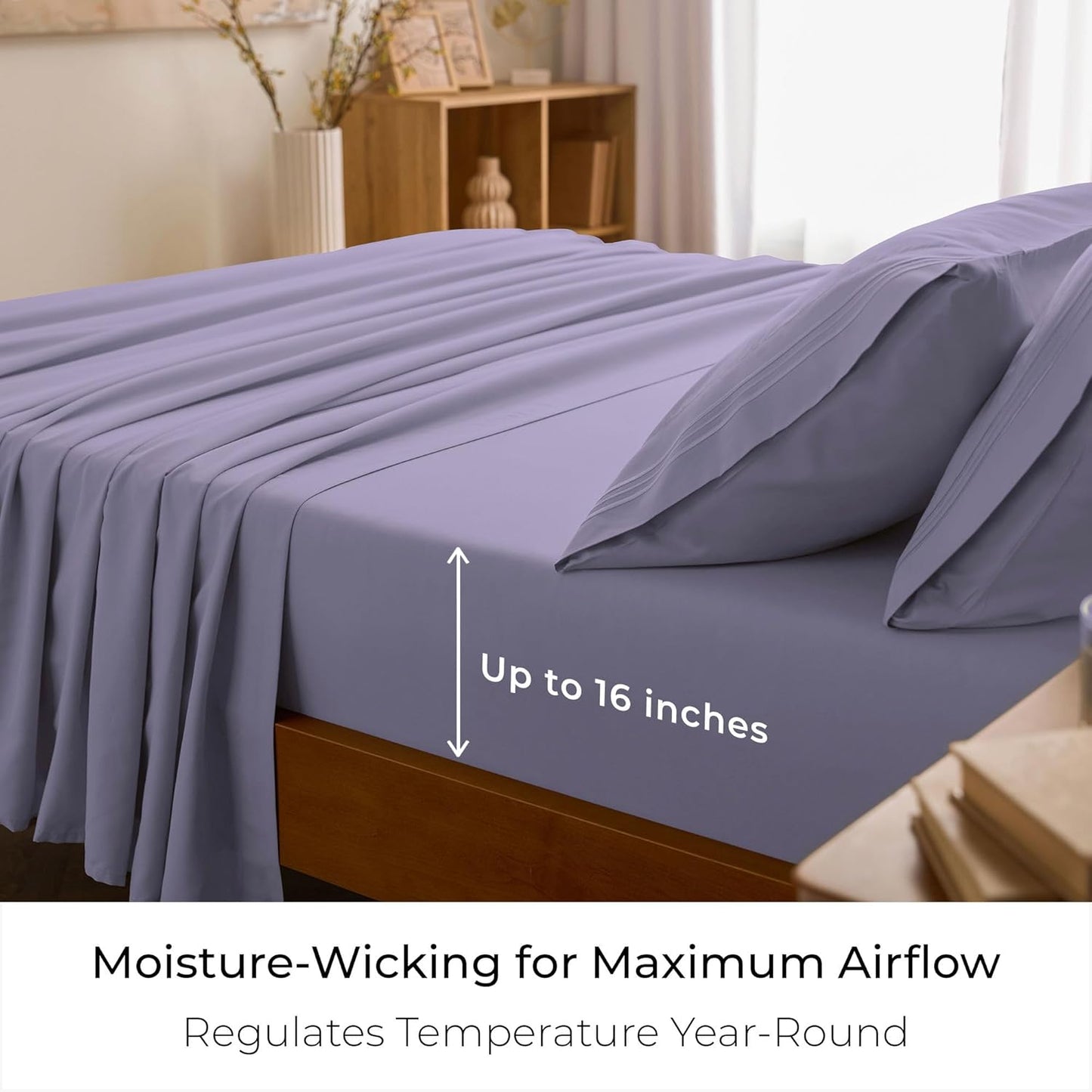Mellanni California King Sheets Set - 4 PC Hotel Luxury Bedding | Extra Soft, Cooling, Wrinkle-Resistant (Cal King, Violet)