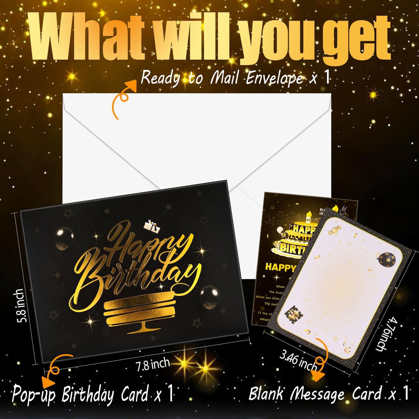 Bevbovcard Pop Up Birthday Cards for Men - LED Light & Music with Blow The Candle, 3D Balloons, Singing Happy Birthday gifts Card for Husband - Women, Kids, Son, Her, & Dad