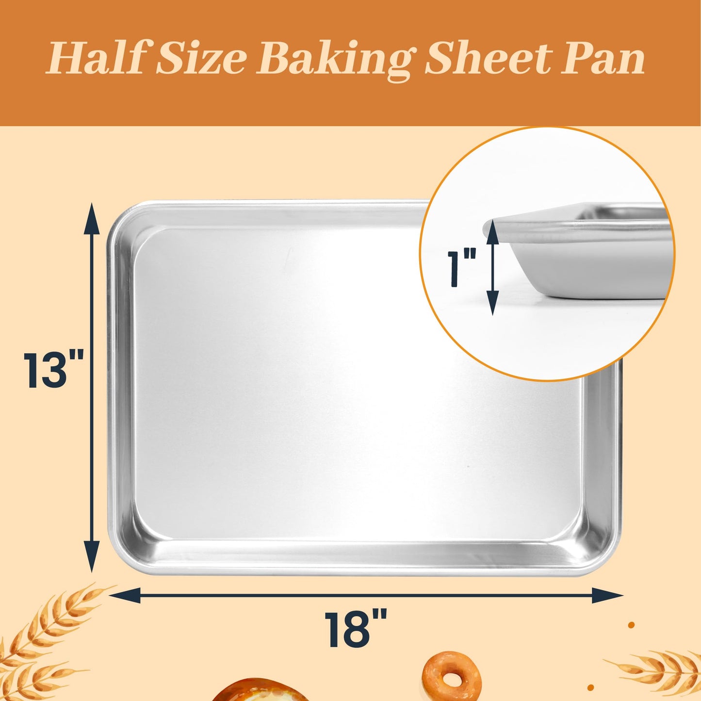 STEELUS 6 Pack Half Size Baking Sheet Pans, Aluminum Commercial Cookie Sheets Non-Stick, 18"x13"