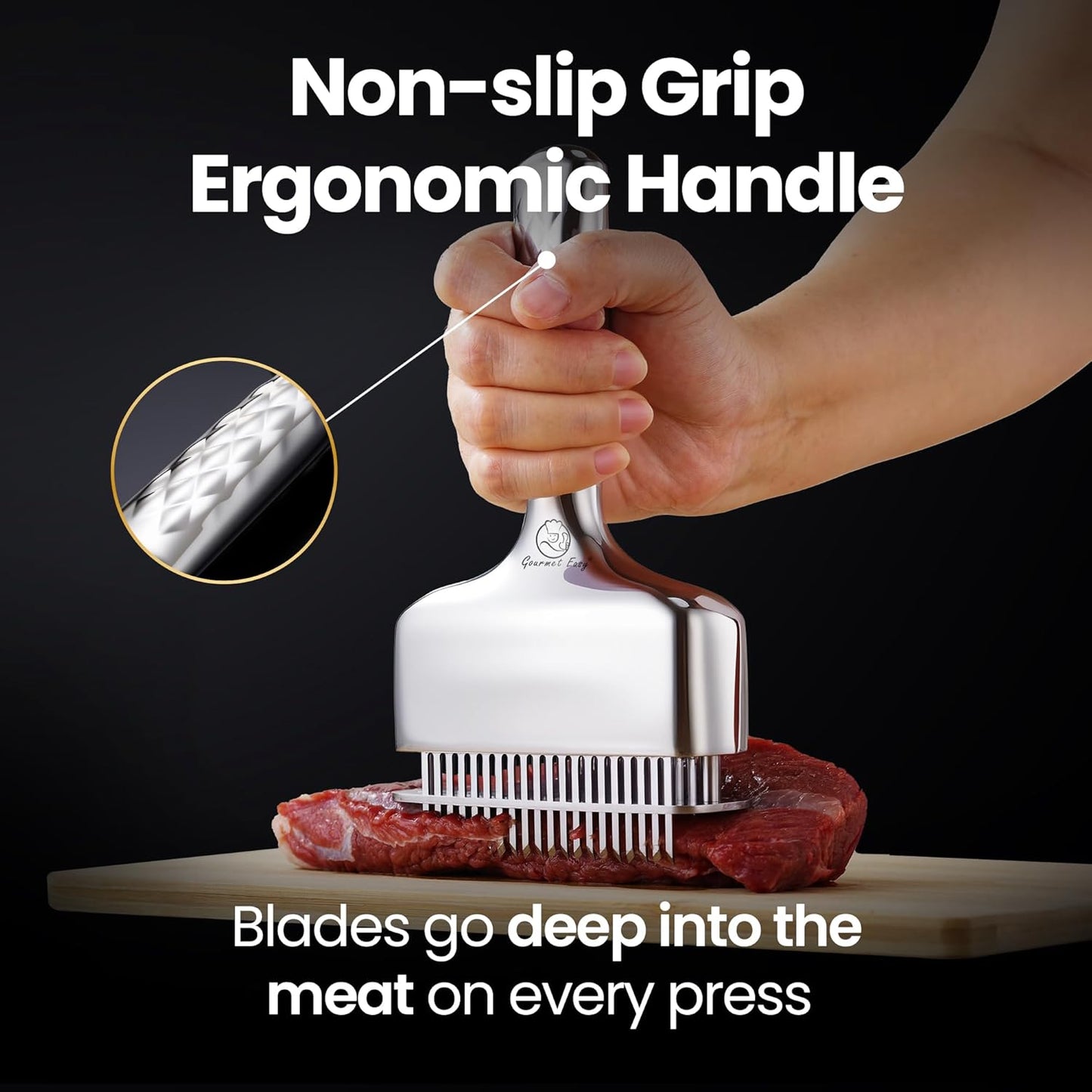 Meat Tenderizer Tool - Skiennix Stainless Steel Blade with Extra Long Handle | Rustproof One-Piece Design