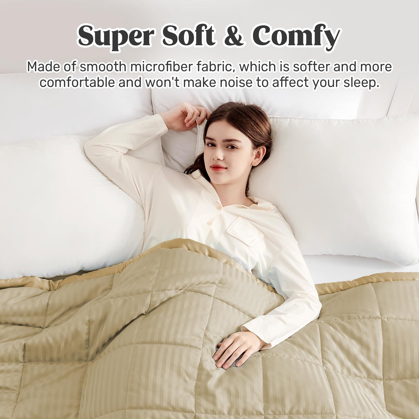 UNIKOME Blankets King Size - Soft Lightweight Down Alternative Blankets with Satin Trim, Cozy Luxury Bed Blanket for All Season, Khaki (108"X90")