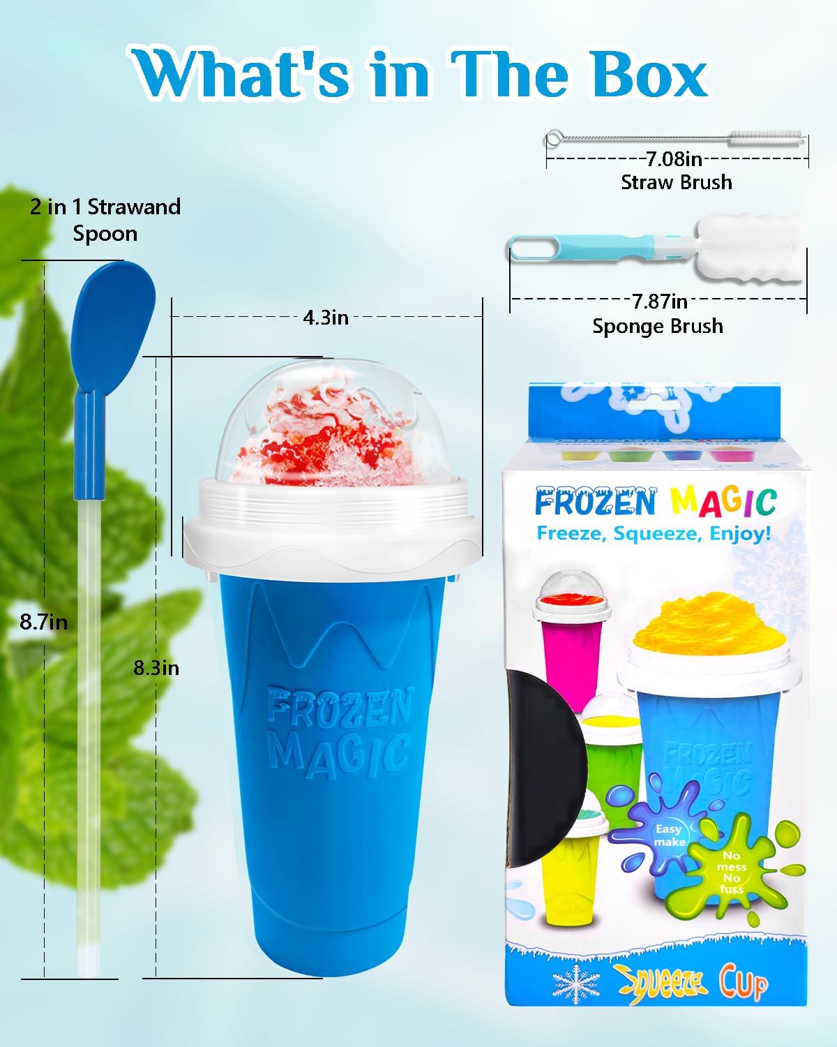 **Slushie Cup - DIY Magic Slushy Maker with Lid & Straw | Portable Double-Layer Design for Juices & Ice Cream (Blue)**