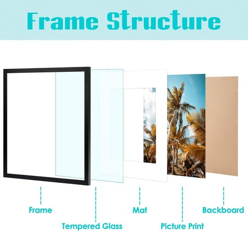 Frametory 16x20 Black Picture Frame - Display 11x14 Photos with Mat - High Definition Glass & Wide Molding