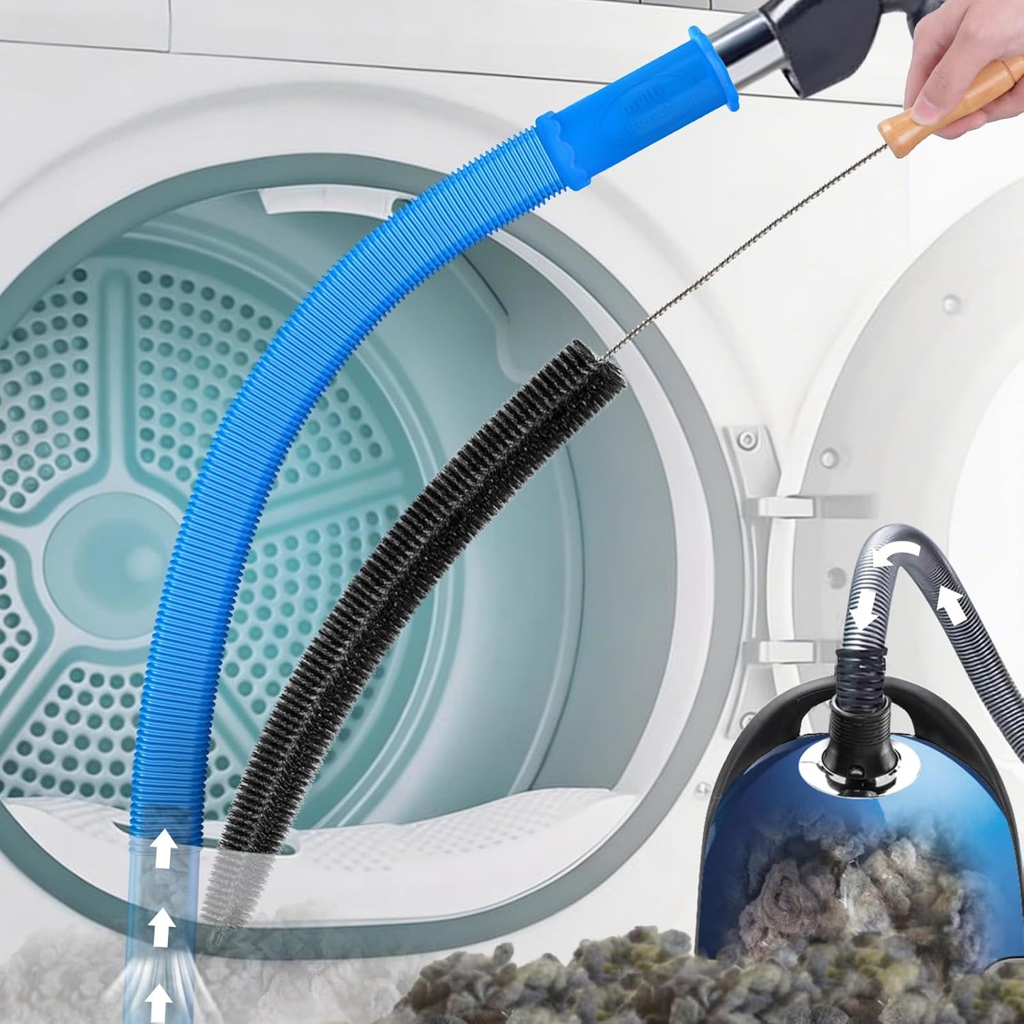 PetOde Dryer Vent Cleaner Kit - 2 Flexible Lint Brushes & Vacuum Hose Attachment | 31.5 Inch, Blue