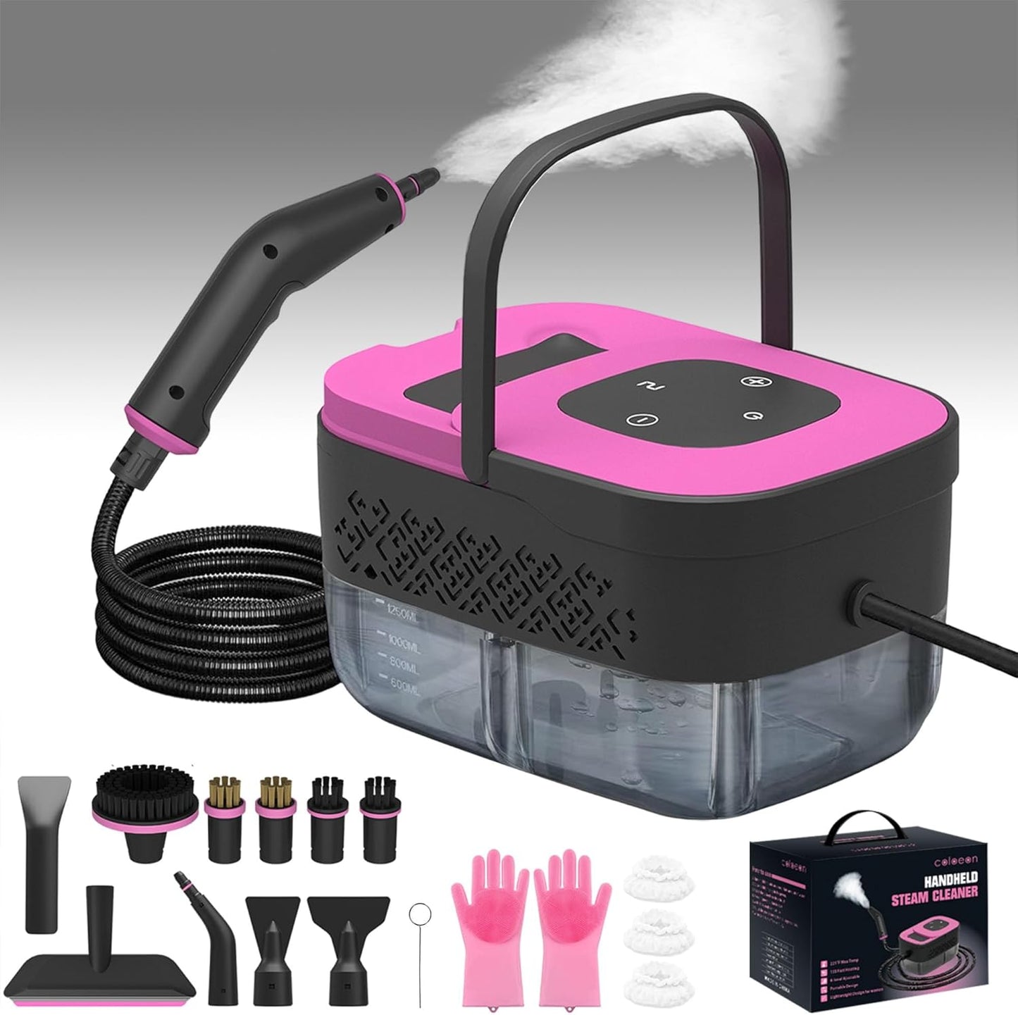 Skiennix Portable Steam Cleaner - 16-Piece Accessory Set, 6-Level Adjustable, Fast 15s Heat-Up | Lightweight Handheld for Home & Car Detailing