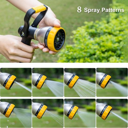 FANHAO Heavy Duty Fireman's Hose Nozzle - 8 Spray Patterns, High Pressure Metal Water Sprayer for Gardens & Cars