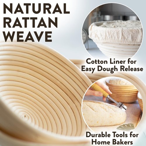 Complete Bread Proofing Baskets Set - Premium Quality Kit for Sourdough Bread Making - Includes 9" & 10" Banneton Basket w/All Needed Bread Baking Supplies - Perfect Tools for Baking Enthusiasts