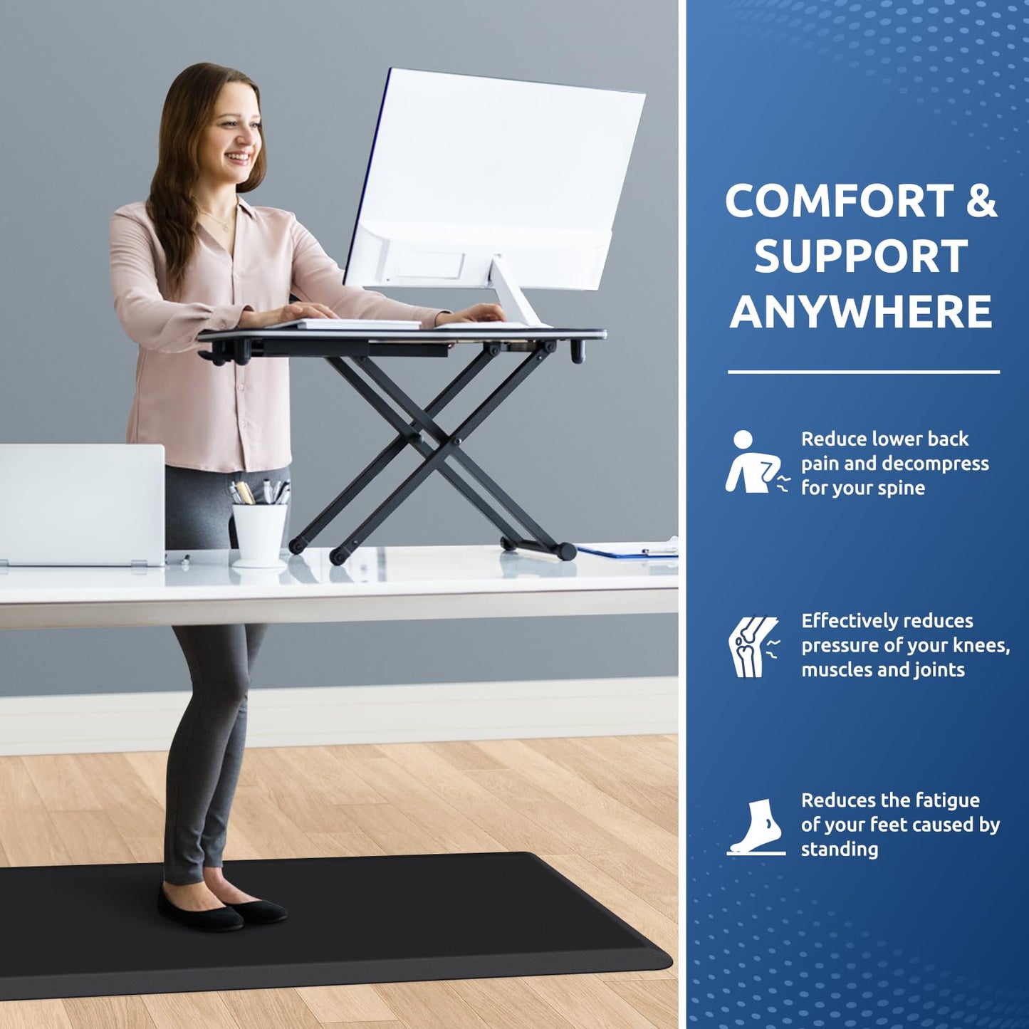 KitchenClouds Kitchen Mat Cushioned Anti Fatigue Rug 20"x39" Water Resistant, Non Slip, Standing and Comfort Desk/Floor Mats for House Sink Office (Black,0.8inch)