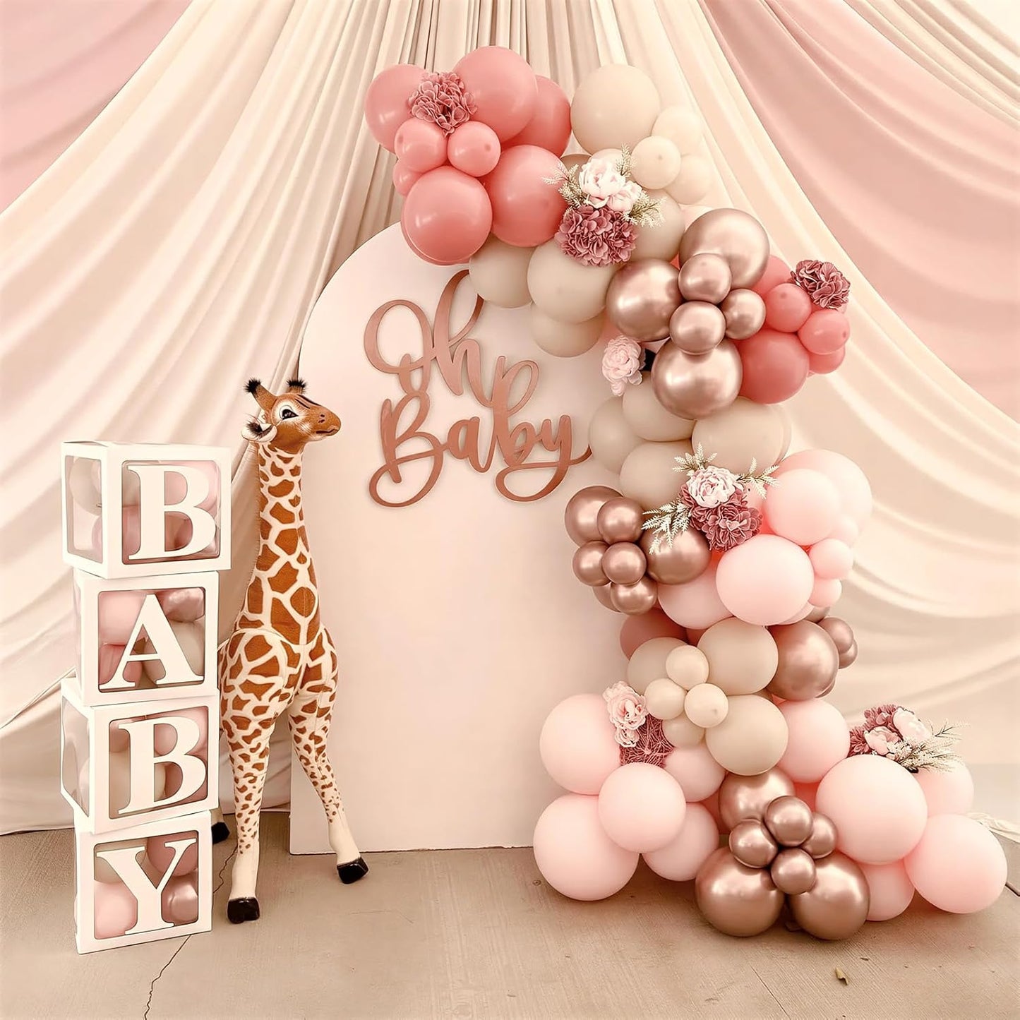 Winrayk Rose Gold Balloons - Floral Baby Shower Decorations with Letters | Pink Balloon Arch Kit for Girls