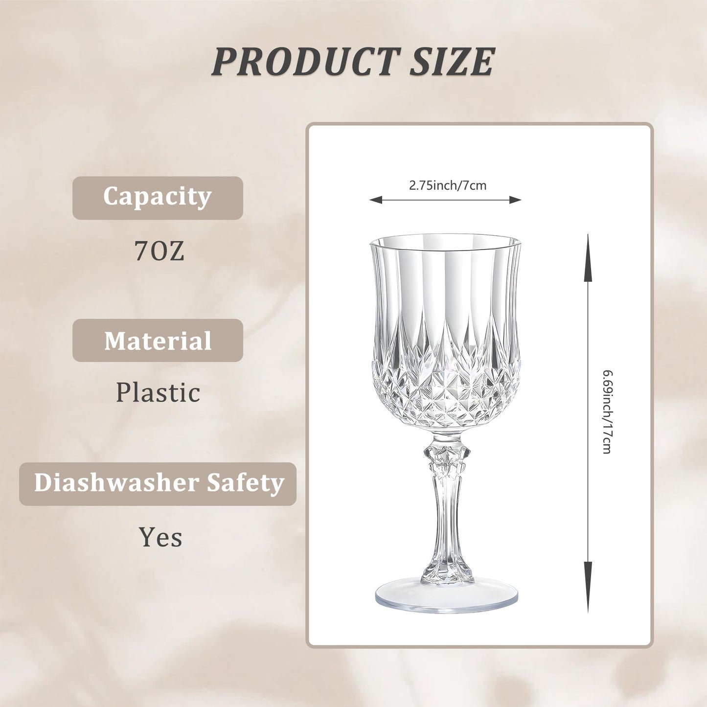 HTTBEIZI 7OZ Plastic Wine Glasses, Reusable Vintage Goblets Unbreakable Drinking Glasses Crystal Water Cups Champagne for Wedding, Parties (24, Clear)