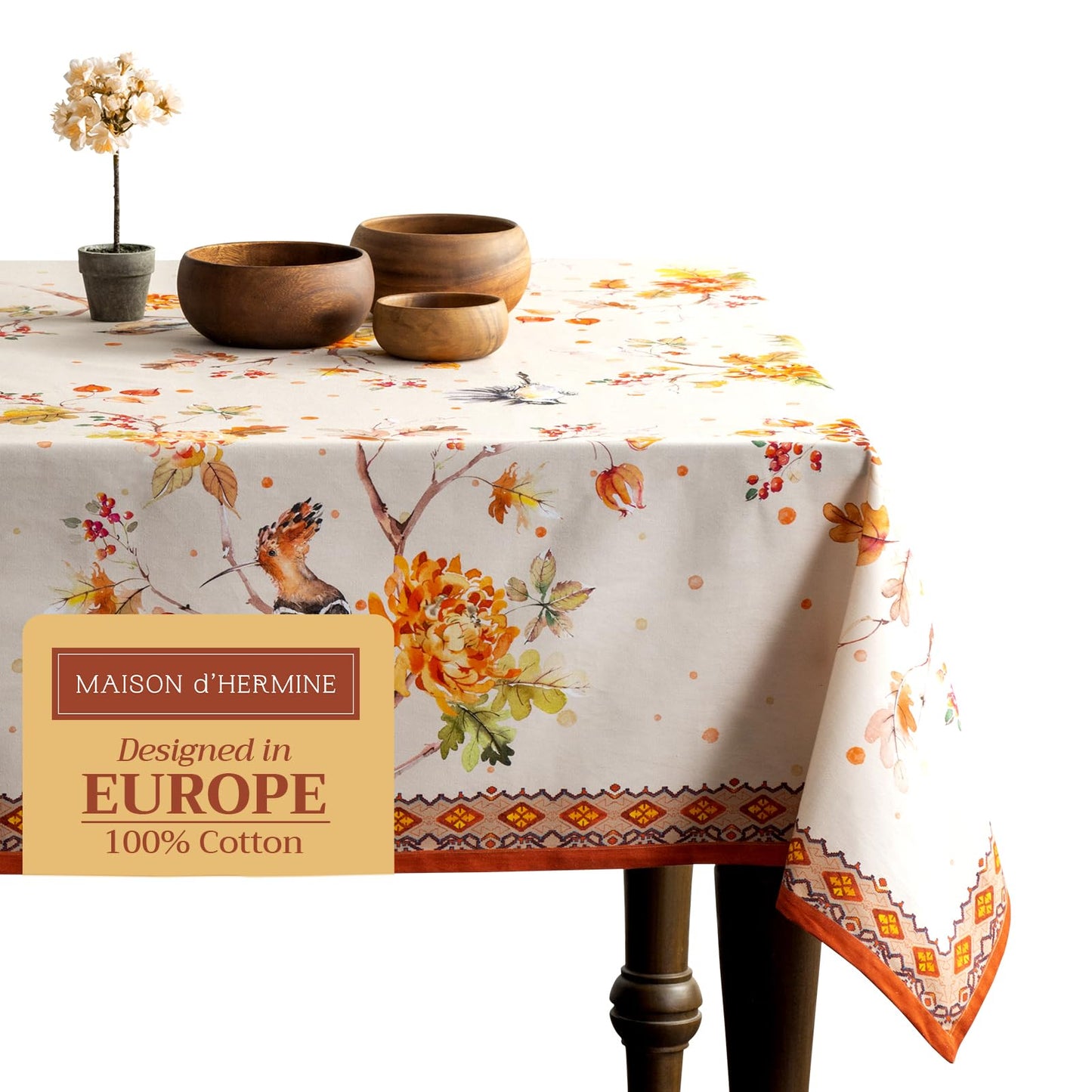 Maison d' Hermine Table Cloth Square Table 100% Cotton 60 x 60 Inches Fall Tablecloth Reusable Everyday Use for Thanksgiving Christmas Decorations Dining Farmhouse Party (Kelim - Prairie)