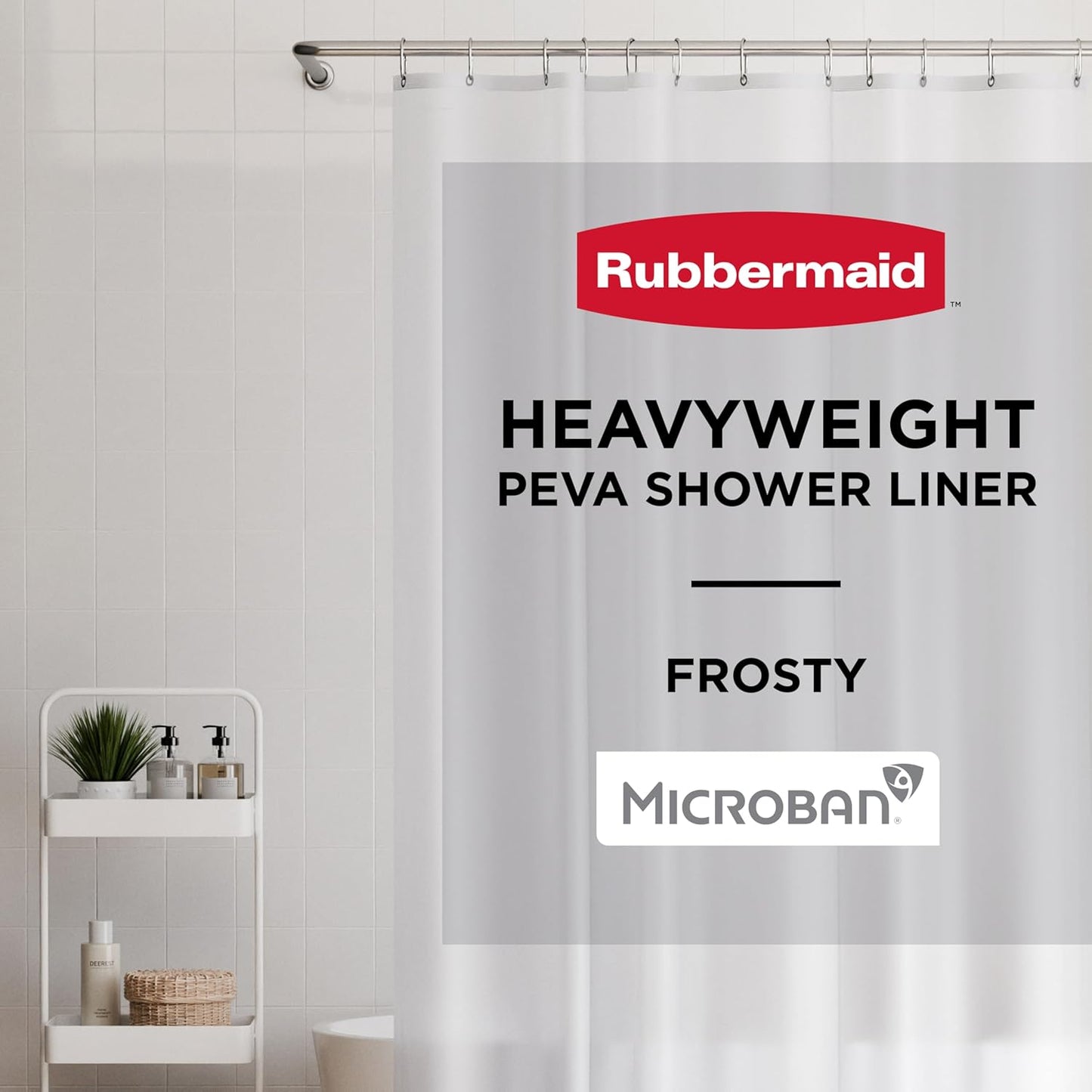 Rubbermaid Waterproof Heavyweight PEVA Shower Curtain Liner - Charcoal Gray, 70x72 Inches