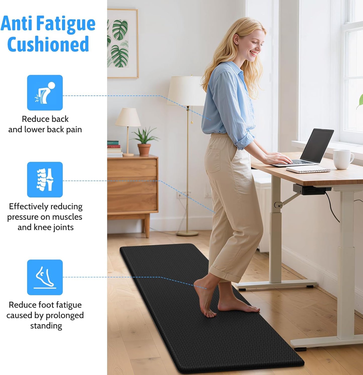 StepLively Kitchen Mat Set - Cushioned Anti-Fatigue Non-Slip Rugs for Kitchen & Office | 17.3"x30" & 17.3"x47" - Black