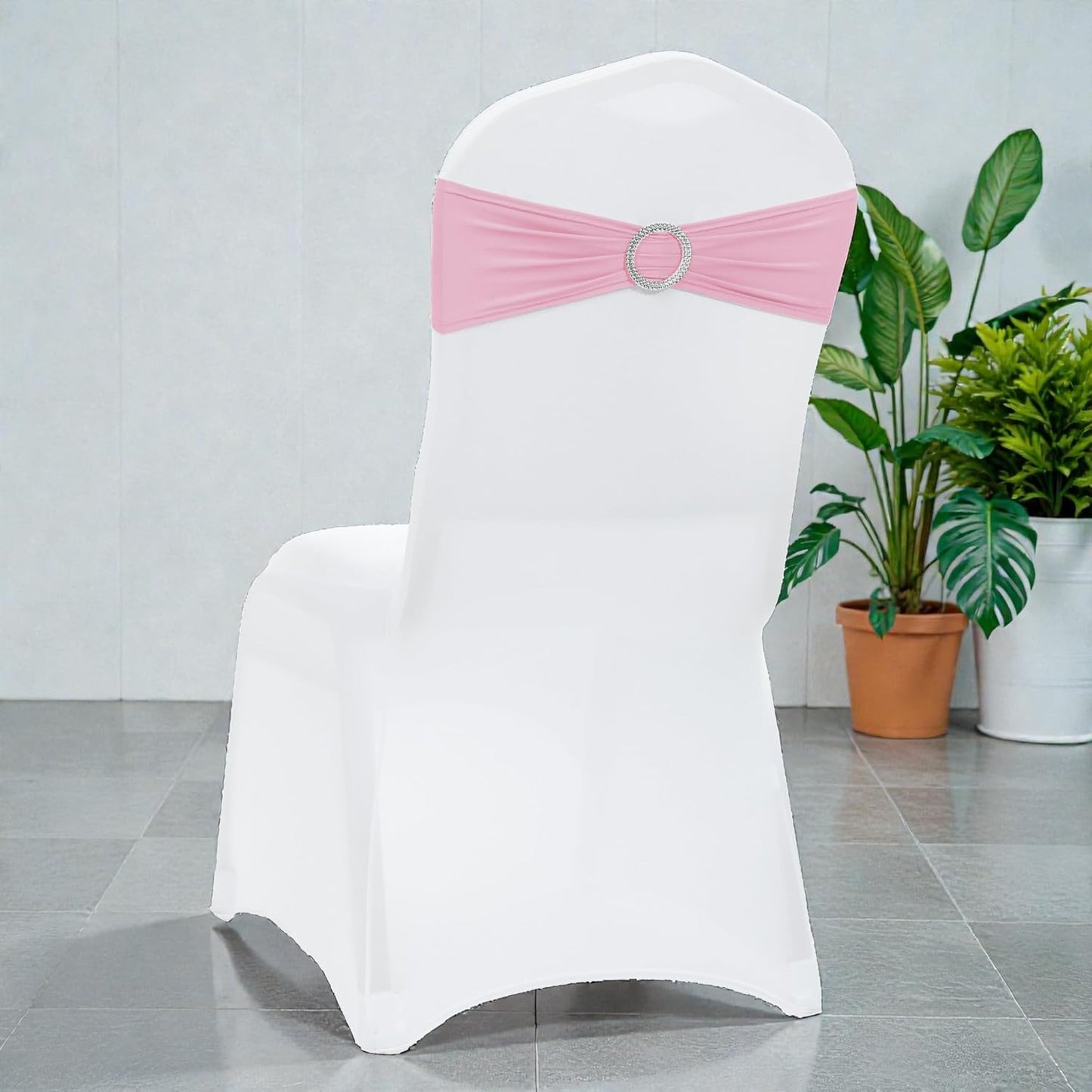 MDS Premium Spandex Chair Sashes - Stretchy Bow Covers with Buckle Slider | Pack of 10 - Pink