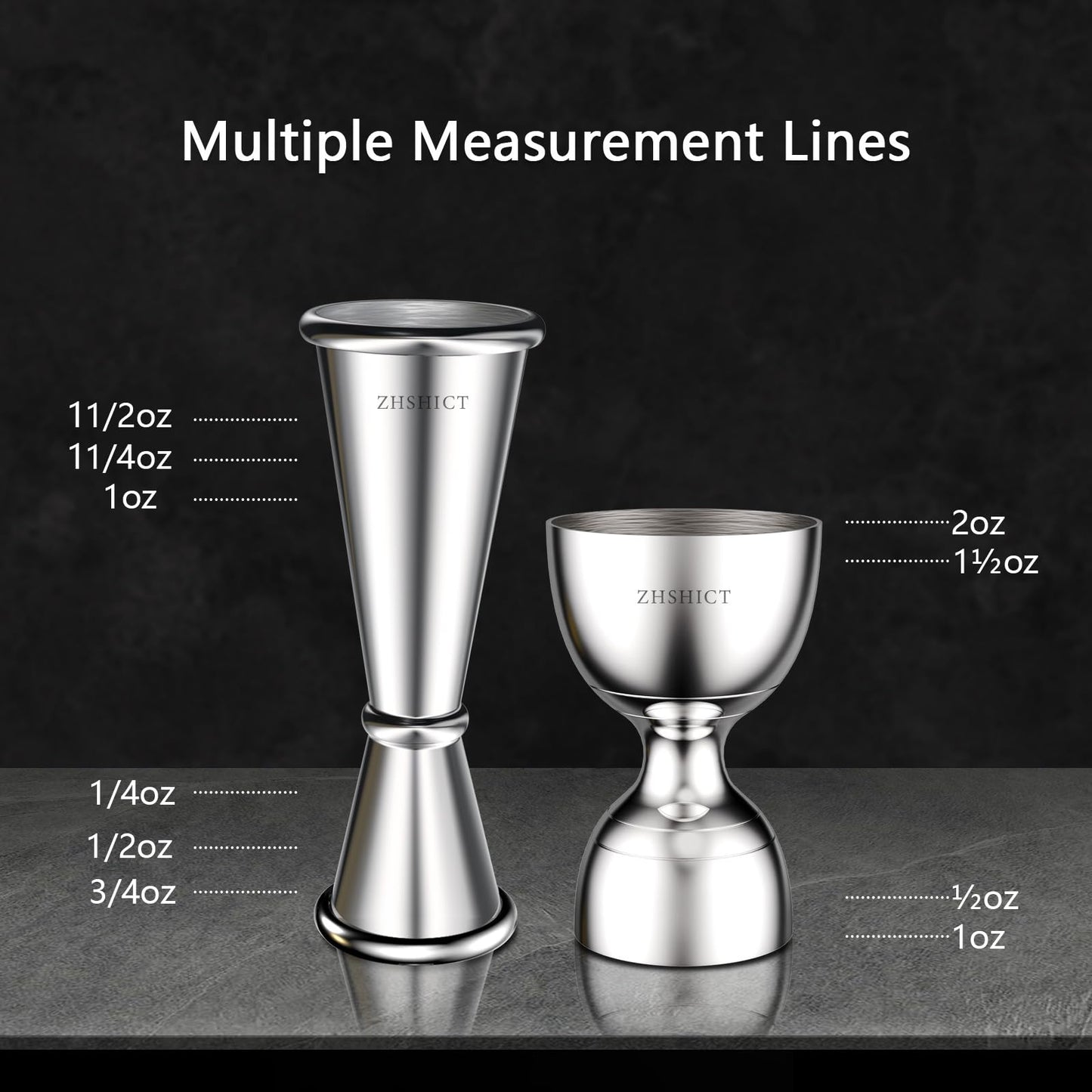 2 Pack Jigger for Bartending，Premium Bell Jigge and Japanese Jiggers,Double cocktail Jigger Premium 304 Stainless Steel jigger 2 0Z 1OZ with Measurements inside
