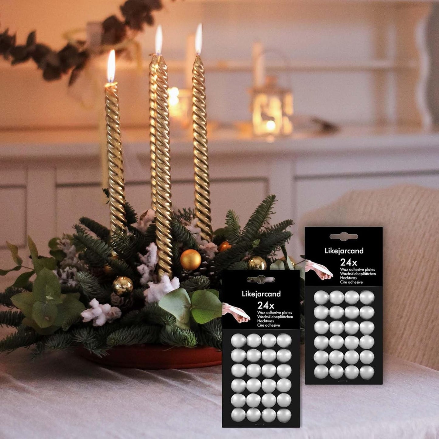 Skiennix 24 Adhesive Candle Holders - White Taper Candle Grips for Secure Display