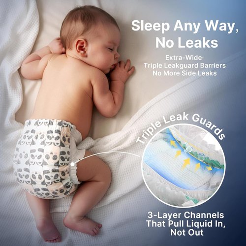 BubblePanda Overnight Diapers - Nighttime Protection with Dual Absorbent Core | Size 5, 72 Count