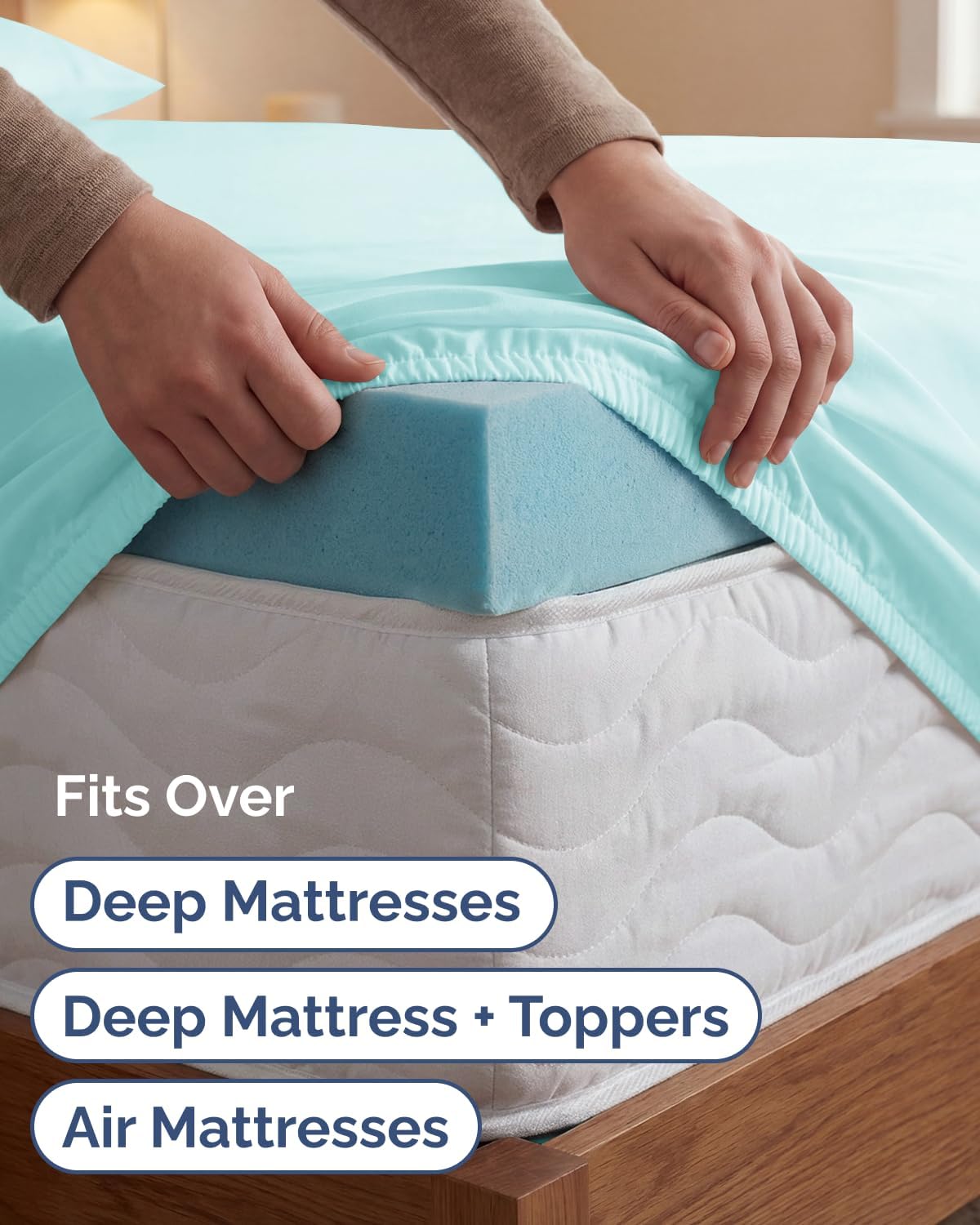 Skiennix Extra Deep Twin XL Sheet Set | 4-Piece Breathable Cooling Bedding - Soft, Wrinkle-Free Spa Blue