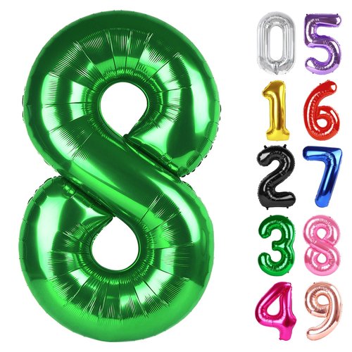 Dark Green Number 8 Balloon 40 Inch, 8th Birthday Party Decorations for Children, Giant 8 Foil Balloon for Party Supplies