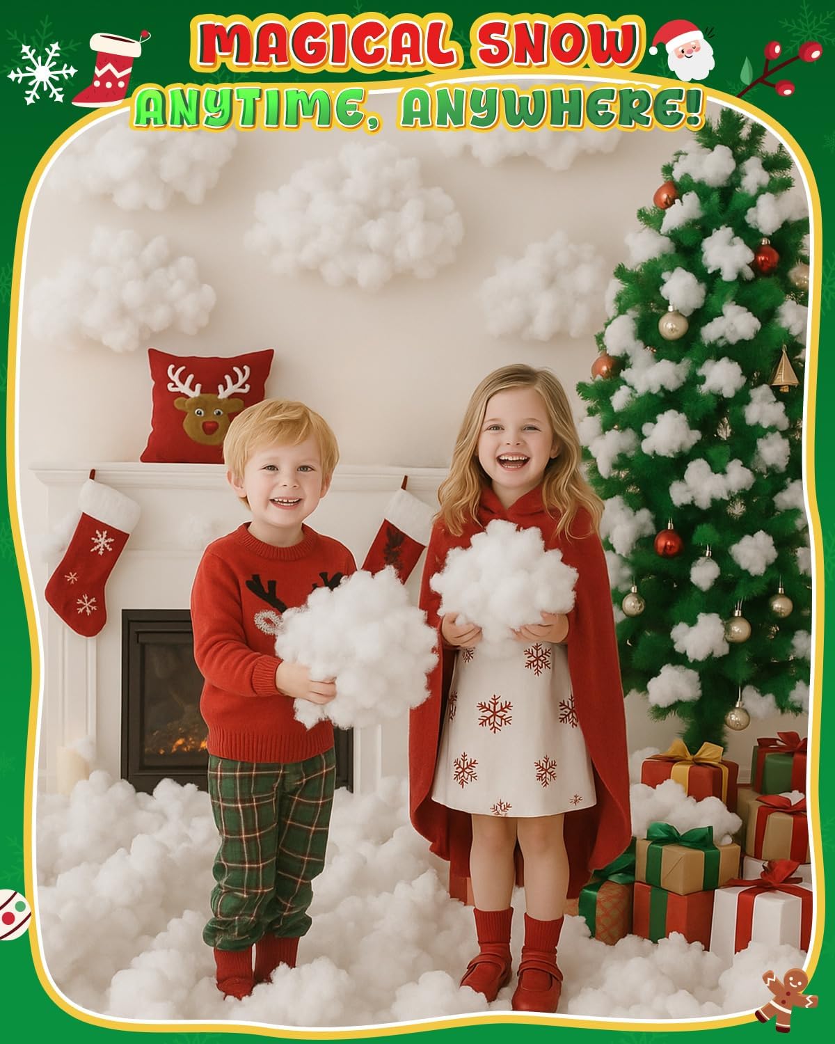 Skiennix Fluffy Christmas Fake Snow - 14.11oz Cotton Artificial Snow for Indoor Decor & Crafts