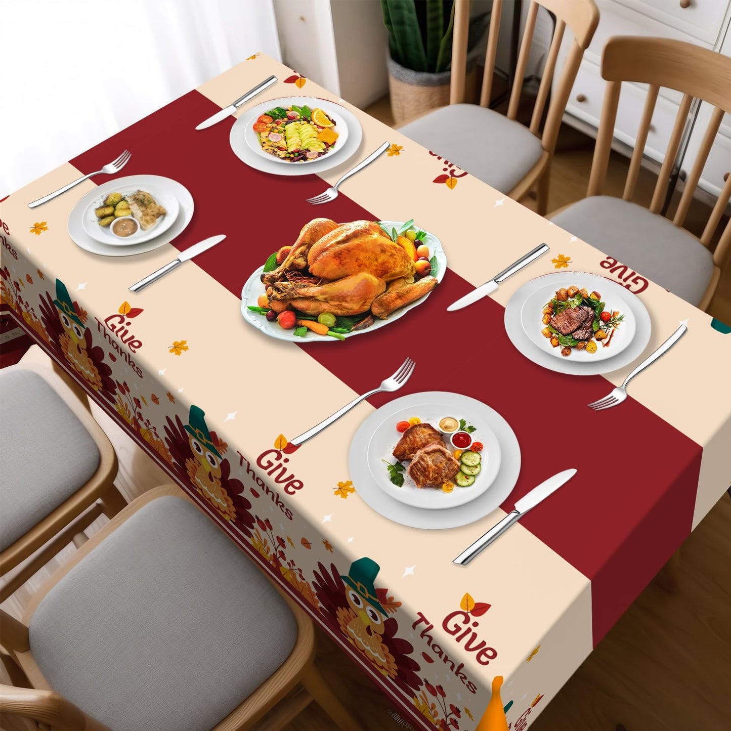Thanksgiving Tablecloth,2 Pack Disposable Plastic Tablecloths for Rectangle Tables 54"x108",Thanksgiving Decorations,Turkey Table Cloths for Home,Dinner,Give Thanks Table Cover for Picnic,Birthday