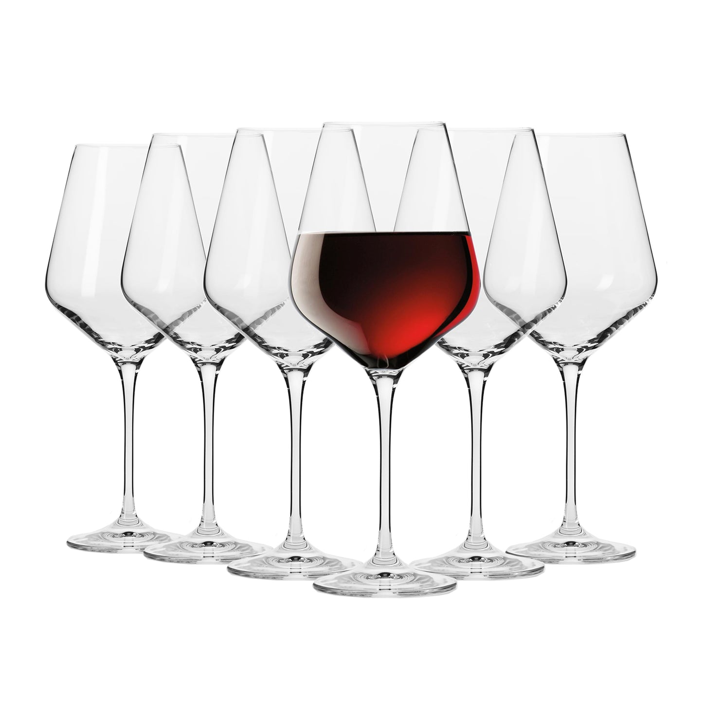 Krosno Classic Red Wine Glasses Set of 6 pieces, 16.6 oz, Avant-Garde Collection, Crystal Glass Thin Rim Long Stem Unique Elegant Premium, Dishwasher Safe, Made in Europe